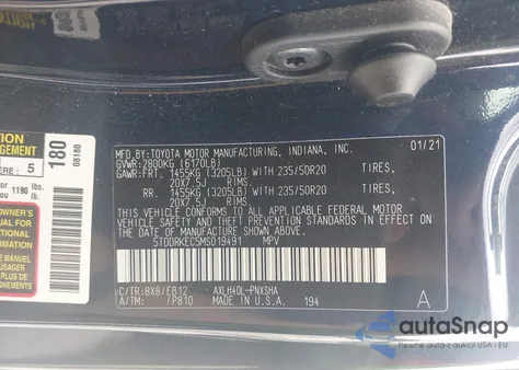 2021 Toyota Sienna Xse z USA, uszkodzony, nr VIN 5TDDRKEC5MS019491